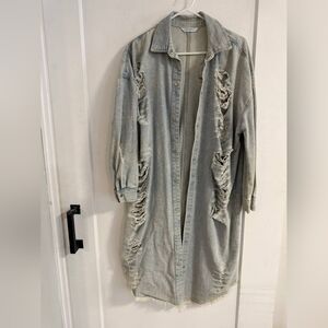 Highway Jeans Gray Distressed Long Sleeve Dress